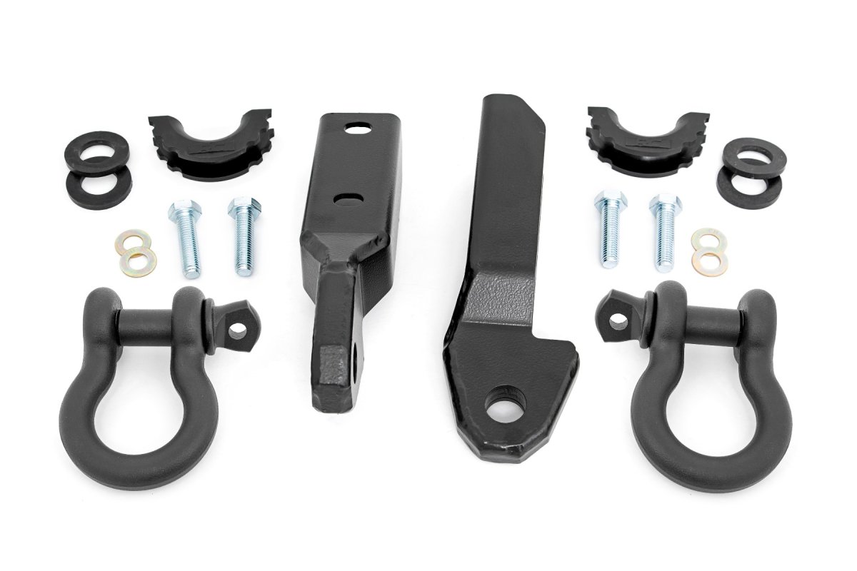 GMC K1500 Suburban Tow Hook to Shackle Conversion Kit - Front - Rough Country - D-Ring Combo - Black - '92-'99